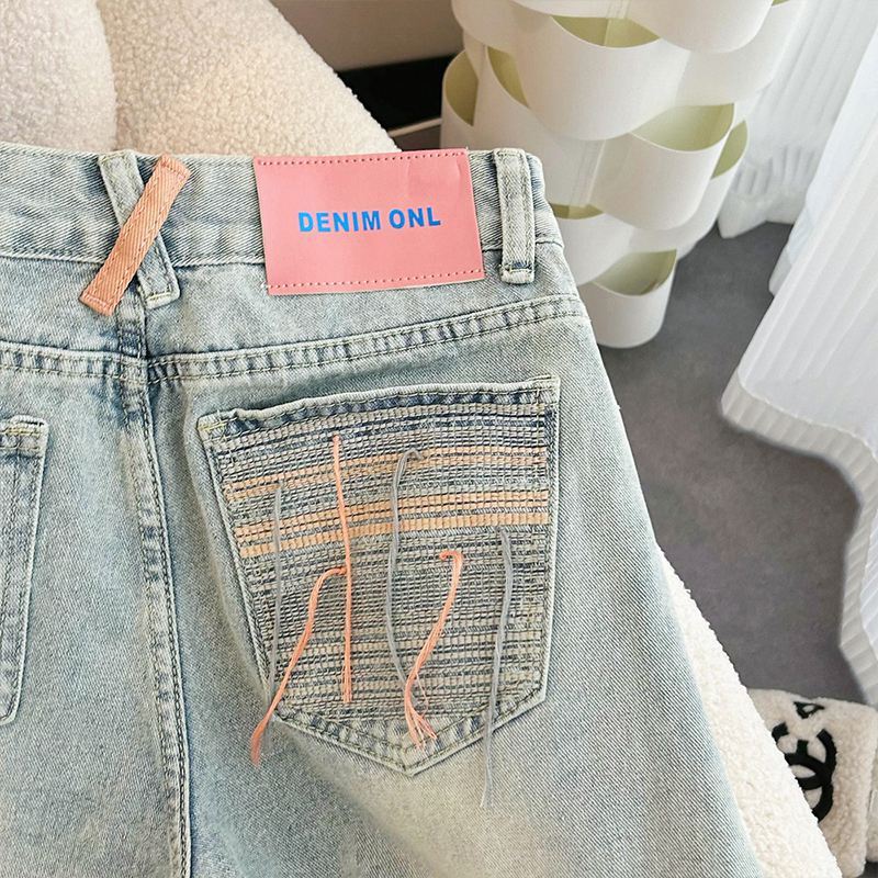 Summer 2023 New High Waist Slimming Design Sense Ripped Wide Leg Denim Shorts Women's Pants All-match Hot Pants