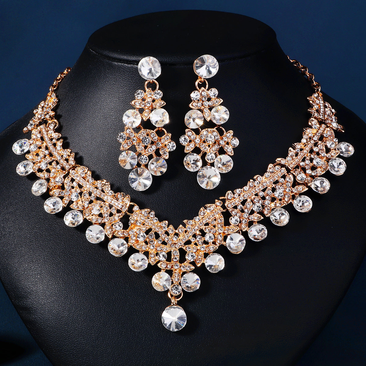 European and American Bride Jewelry Three-piece Suit High-class Dance Wedding Jewelry Alloy Diamond Crown Necklace Earrings suit