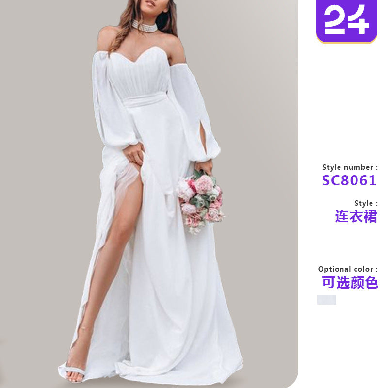 2026 European and American Autumn and Winter New Long-Sleeve Party Dress Amazon Long Elegant Mid-Waist Chiffon Women's Dress