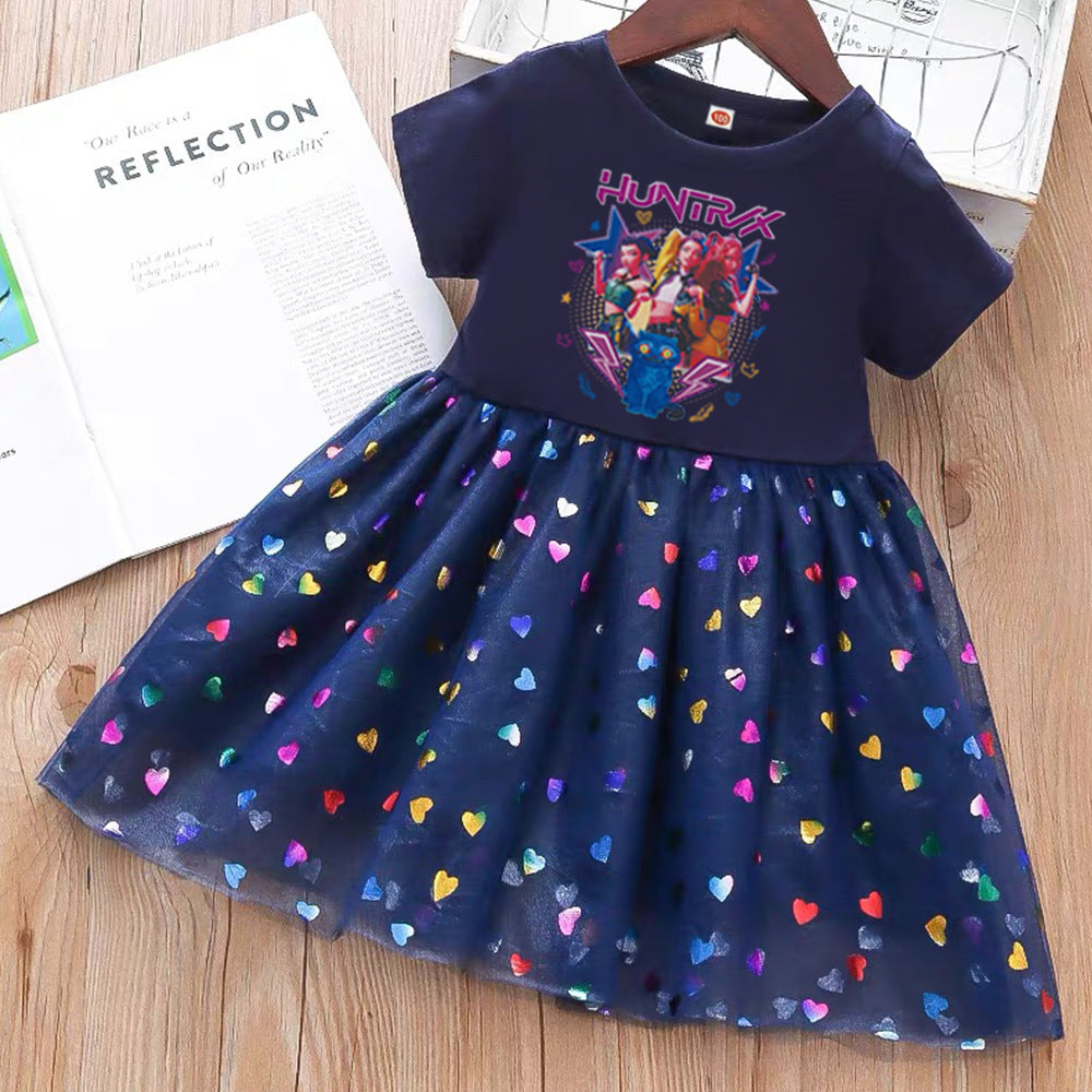 New Girls Dress Summer Short-Sleeved Princess Dress Children's Clothing Children's Gauze Skirt Girl Skirt Hunter Witch Group