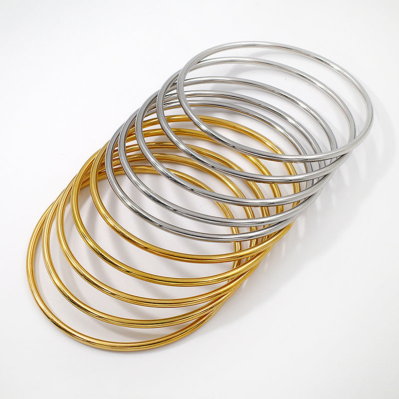Cross-Border Round Simple Bracelet Titanium Steel Non-Fading Jewelry Light Luxury High-End Coil Bracelet Stainless Steel Jewelry