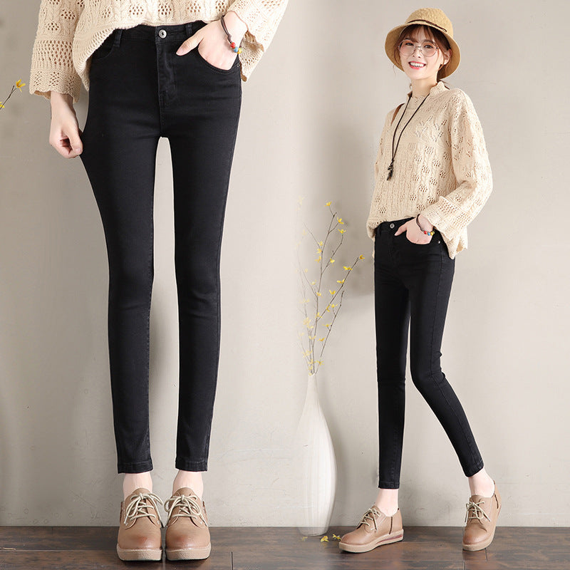 Dark Blue Jeans Women's 2023 New Summer High Waist Summer Thin Stretch Slim-Fit Small Feet Nine-point Tight