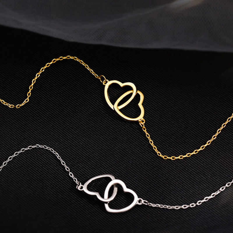 Japanese and Korean Style Ins Cold Style Metal Alloy Peach Heart Double Heart Necklace Women's Ring-Link Small Love Necklace