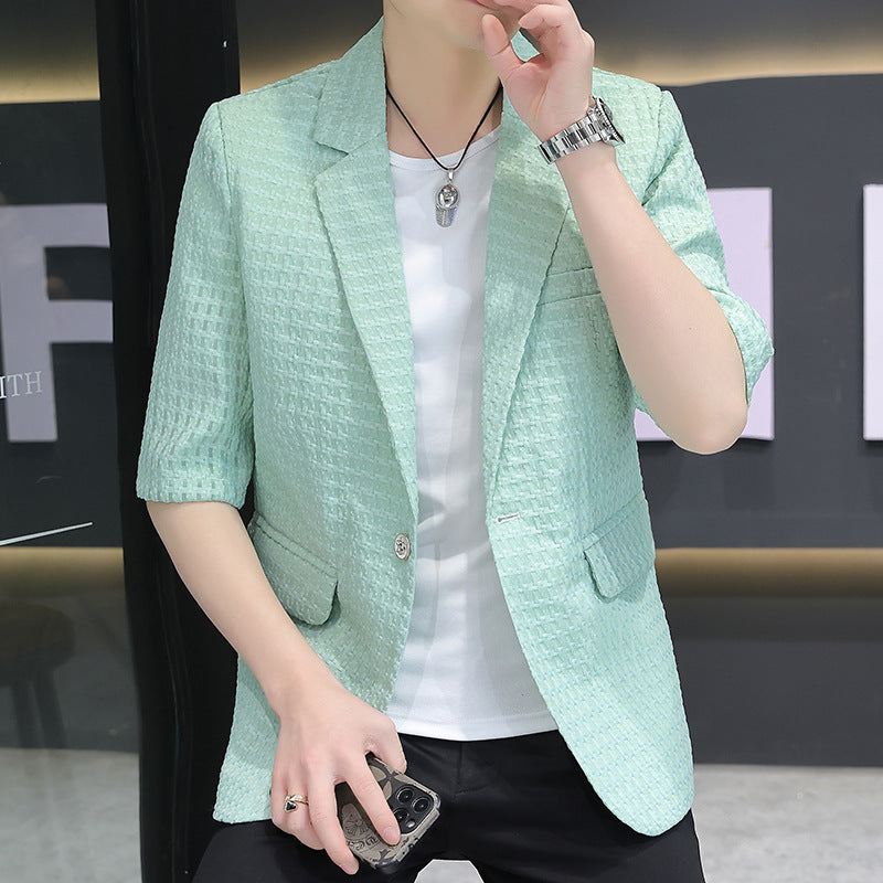 Summer half sleeve thin suit Korean style men's half sleeve fashionable fashionable jacket slim fit trendy summer small suit