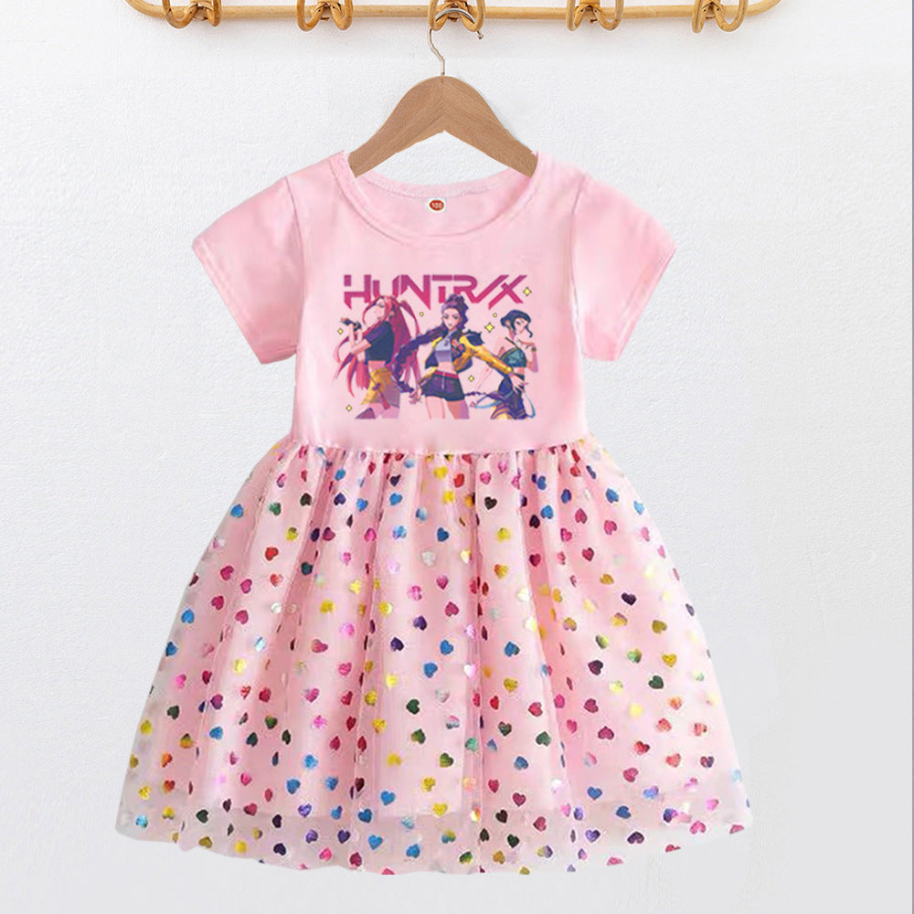 New Girls Dress Summer Short-Sleeved Princess Dress Children's Clothing Children's Gauze Skirt Girl Skirt Hunter Witch Group