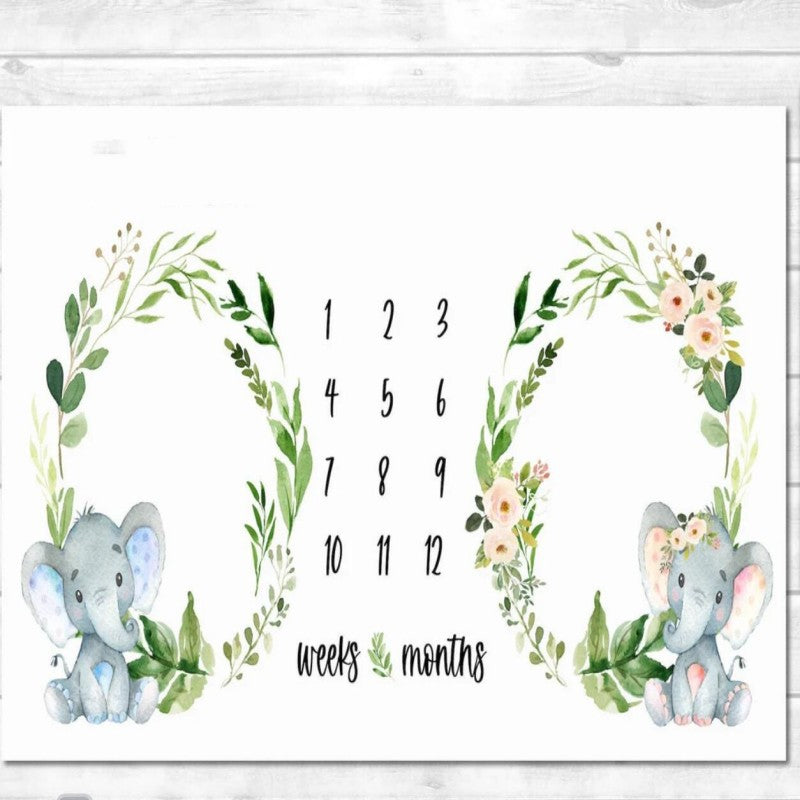 Twins Milestone Photography Blanket Flannel Blanket with Frame Baby Photo Blanket Baby Growth Memorial Blanket