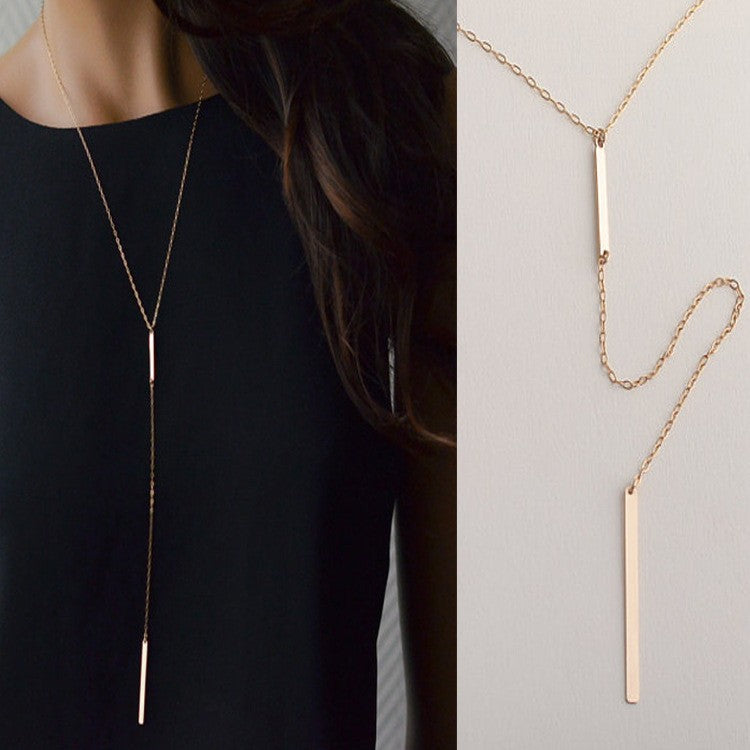 European and American Foreign Trade Jewelry Simple Two Metal Stick Short Necklace Ins Cold Wind Double Stick Pendant Necklace