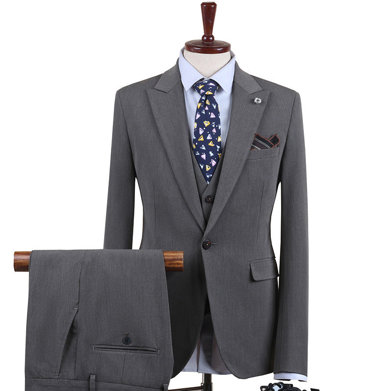 Men's Suit One-Button Three-Piece Set Wedding Groomsman Tuxedo Small Suit Men's Business Formal Wear
