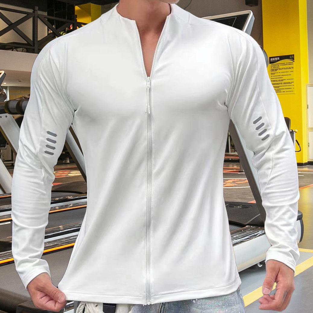 Cross-border New Men's Zipper Long-sleeved Top Training All-match Men's Loose Autumn Sports Long-sleeved T-shirt Breathable Men