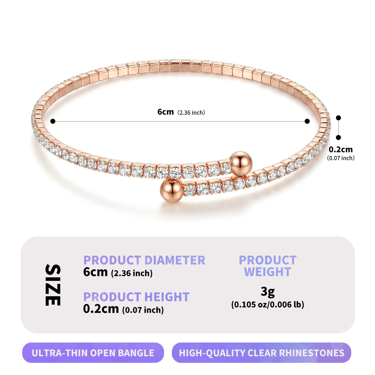 Cross-Border Dropshipping European and American Ins Internet Celebrity Stacked Bracelets, Versatile Rhinestone Bracelets for Daily Use, Fine Ring-Shaped Open Bracelets