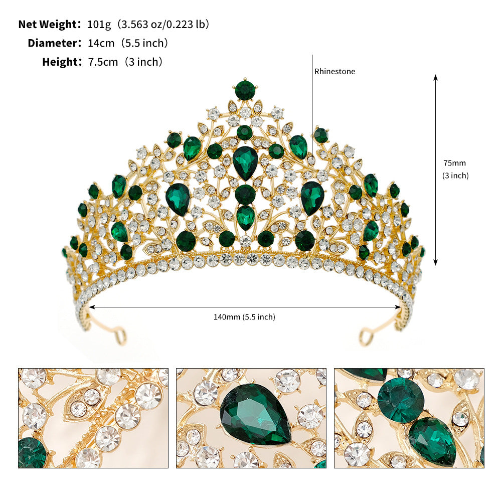European and American All-match Bride Wedding Hair Accessories Light Luxury Full Diamond Birthday Party Crown Baroque Vintage Rhinestone Crown