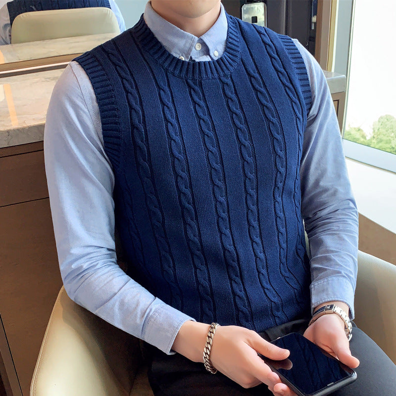 Winter Korean-style sleeveless sweater vest thickened waistcoat men's wool knitted vest men's V-neck wool vest