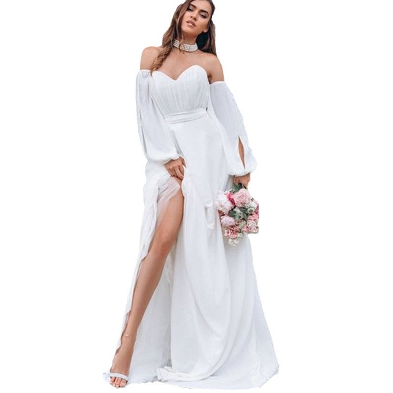 2026 European and American Autumn and Winter New Long-Sleeve Party Dress Amazon Long Elegant Mid-Waist Chiffon Women's Dress