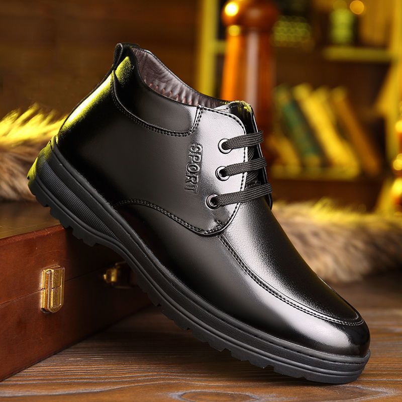 [Genuine leather cowhide] men's cotton shoes winter fleece-lined casual leather shoes non-slip waterproof middle-aged and elderly dad shoes