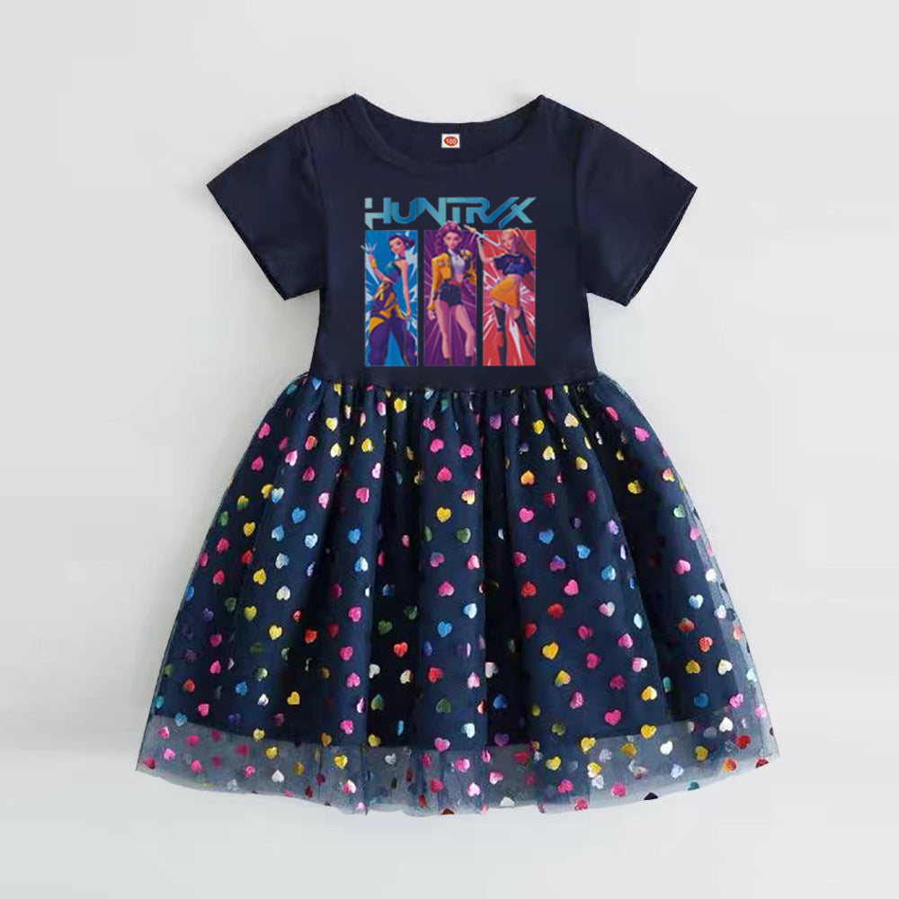 New Girls Dress Summer Short-Sleeved Princess Dress Children's Clothing Children's Gauze Skirt Girl Skirt Hunter Witch Group
