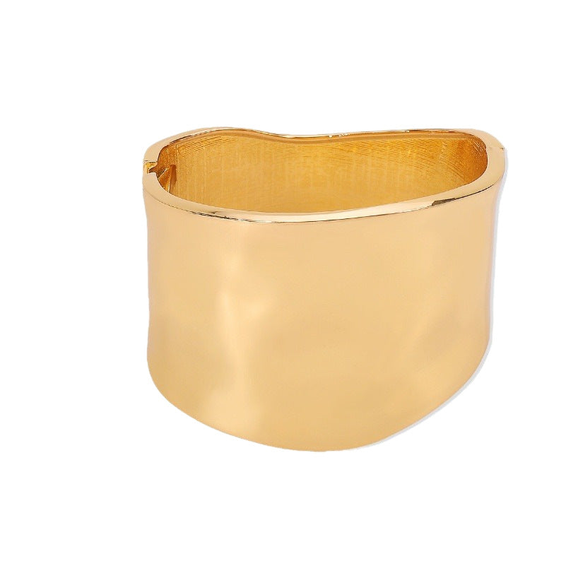 Dongguan Factory Direct Sales European and American Popular Simple Exaggerated Wide-Brimmed Sub-Gold Brushed Bracelet Normcore Spring Buckle Women's Bracelet