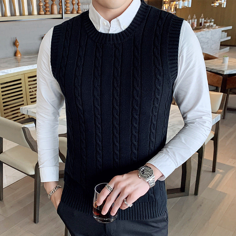 Winter Korean-style sleeveless sweater vest thickened waistcoat men's wool knitted vest men's V-neck wool vest