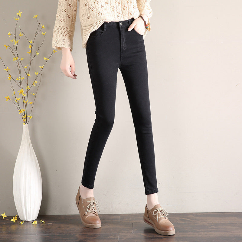 Dark Blue Jeans Women's 2023 New Summer High Waist Summer Thin Stretch Slim-Fit Small Feet Nine-point Tight