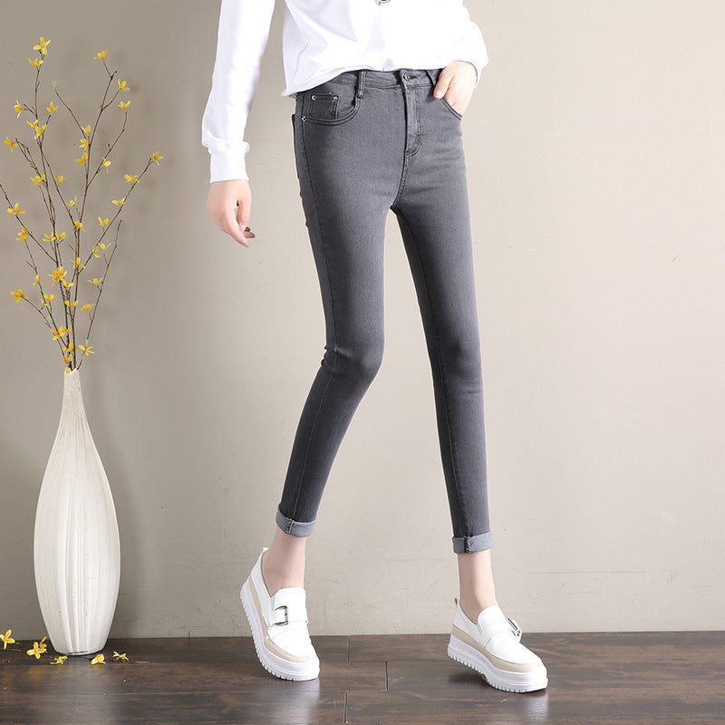 Dark Blue Jeans Women's 2023 New Summer High Waist Summer Thin Stretch Slim-Fit Small Feet Nine-point Tight
