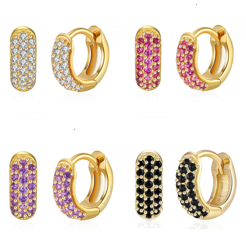 European and American Classic Ins Style Color Zircon Light Luxury Heavy Industry Round Ear Buckle Trendy high quality 24K Gold Plated Earrings