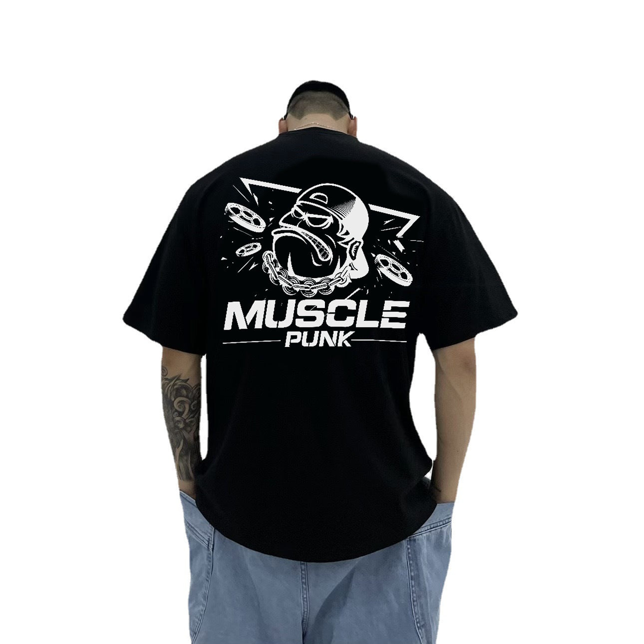 MUSCLE PUNK Original Loose plus size Half-sleeved T-shirt Men's Fashion Brand Printed Fitness Crewneck Top Short-sleeved