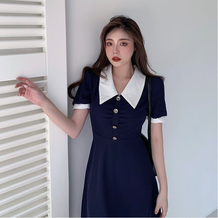 2026 Summer New Style French Color-Blocking Elegant Slim-Fit Dress with a Vintage Hepburn Style