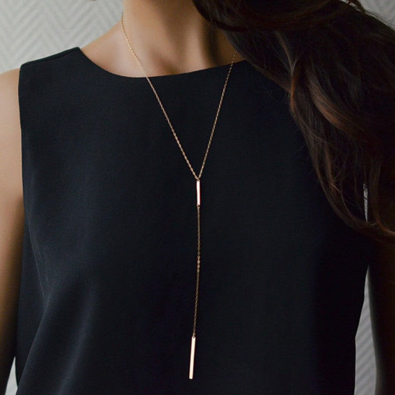 European and American Foreign Trade Jewelry Simple Two Metal Stick Short Necklace Ins Cold Wind Double Stick Pendant Necklace