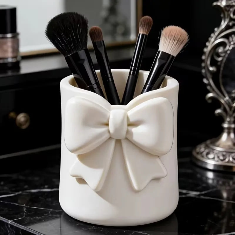 1pcs Bowknot Desktop Makeup Organizer – 3D Pen Holder, Storage for Brushes, Lip Gloss & Eyebrow Tools