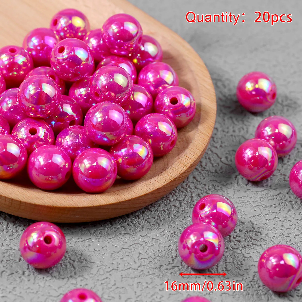 Pen Beaded Acrylic Round Loose Beads AB Color 16mm 20Pcs for Jewelry Making Handmade Craft Supplies Bracelet Necklace Earring