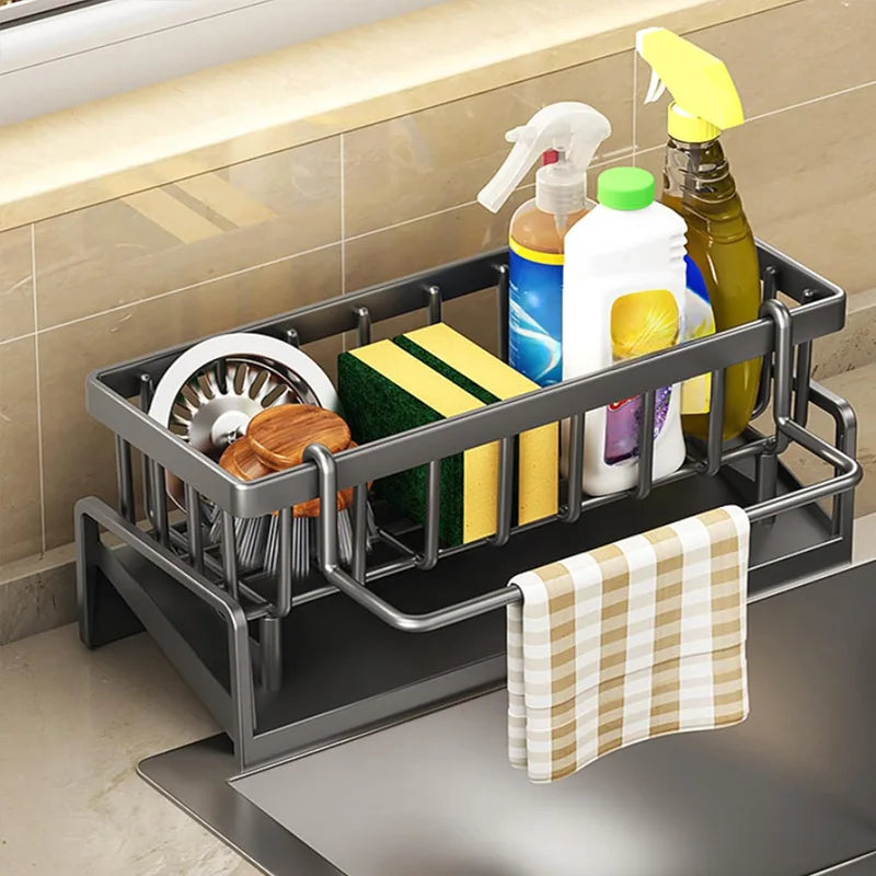 1-Pack Heavy-Duty Kitchen Sink Caddy - Rust-Resistant Metal Storage Rack with Drain Tray, 23×9×10cm High-Load Capacity
