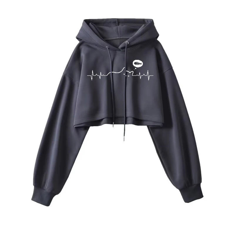 Sexy Short Hooded Sweatshirts Women Fashion Solid Color Long Sleeve Crop Tops Korean Streetwear Pullover Hoodies Female