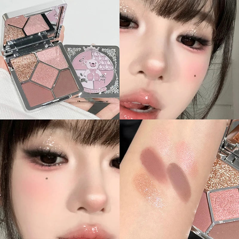 5 Colors Eyeshadow Palette Purple Glitter Pearlescent Matte Eye Shadow Shimmer Makeup Long Lasting Women Beauty Eye Cosmetics