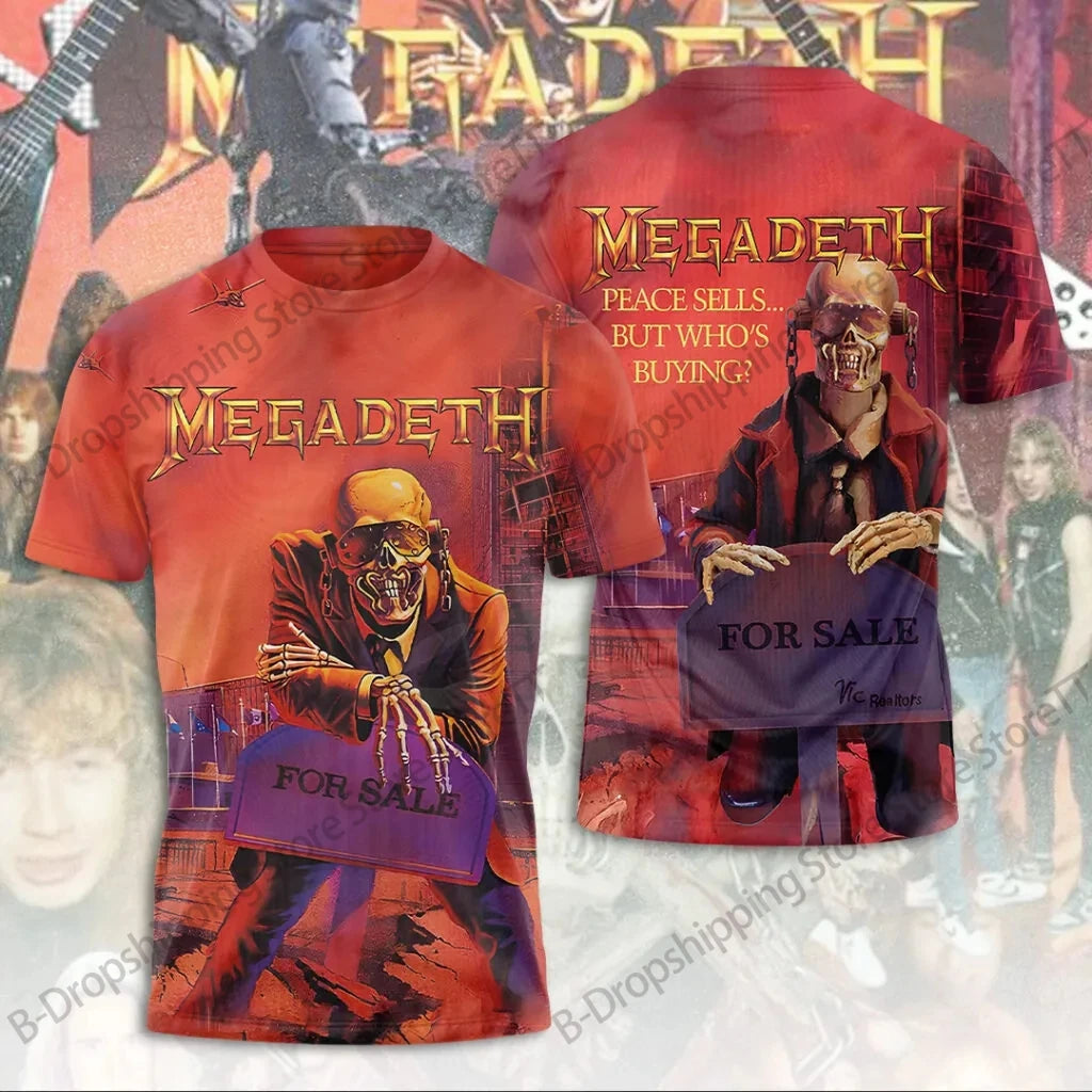 Mens T Shirt Rock Megadeth Band 3D Print T-shirt Men Fashion Short Sleeve Tops Tees Kids Clothing Punk Hip Hop Harajuku Tops