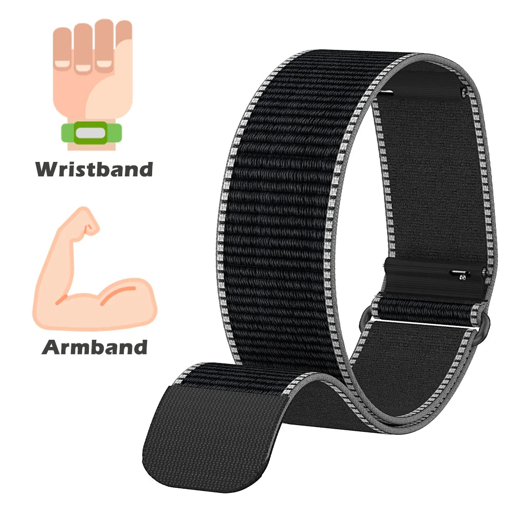 Full Coverage Nylon Elastic Armband Wristband for Amazfit Helio Adjustable Genuine Leather Hook and Loop Water-Resistant Strap