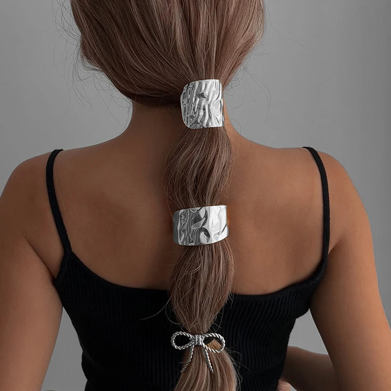 Fashion Irregular Geometric Hair Ties Elastic Hairband Punk Metal Hair Bands Rope Women Bowknot Ponytail Holder Hair Accessories