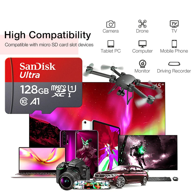 SanDisk Micro SD Card 128GB 32GB 256GB Memory Card 64GB Class 10 A1 Cartao De Memoria for Smartphone/Tablet