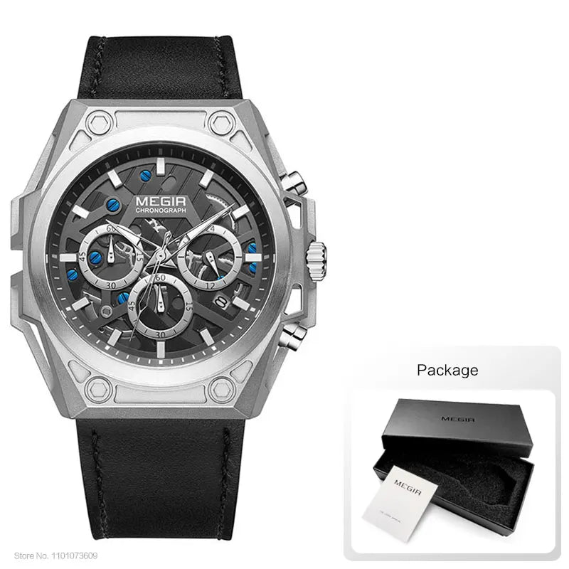 MEGIR Blue Watch Men Stainless Steel Dress Wrist Watch Man Waterproof Chronograph Quartz Watches Relogio Masculino часы мужские