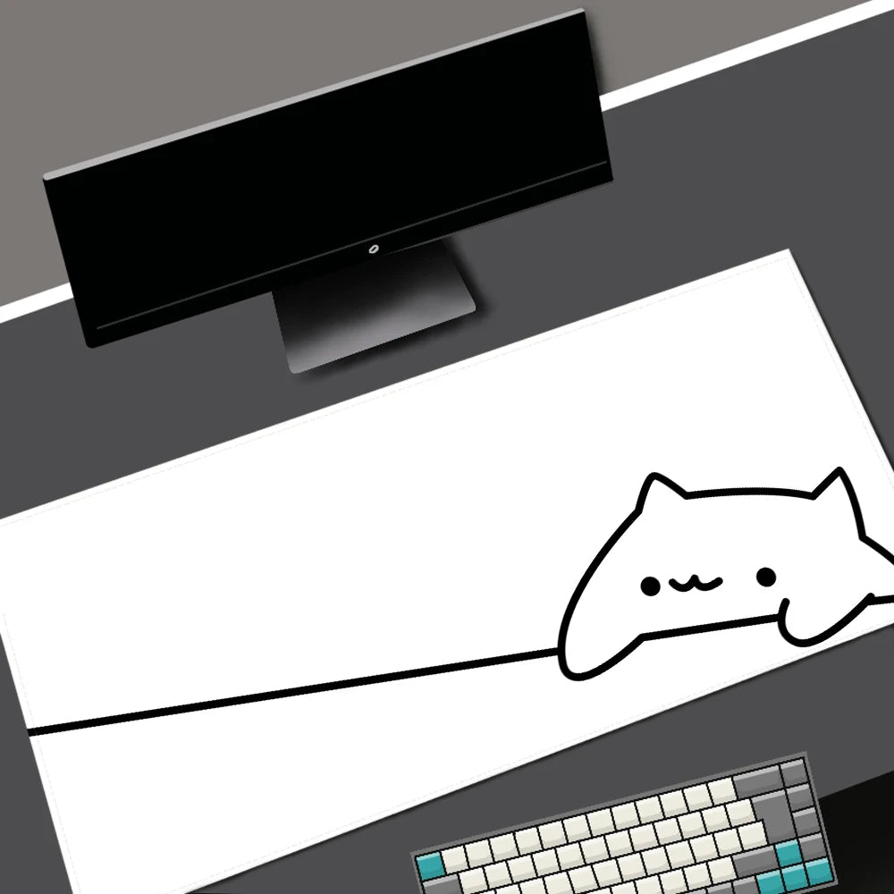 White Deskmat Black Cat Kawaii Mouse Pad Minimalistic Gaming Laptop Large Mousepad Anime Office Carpet Gamer Keyboard Mouse Mats