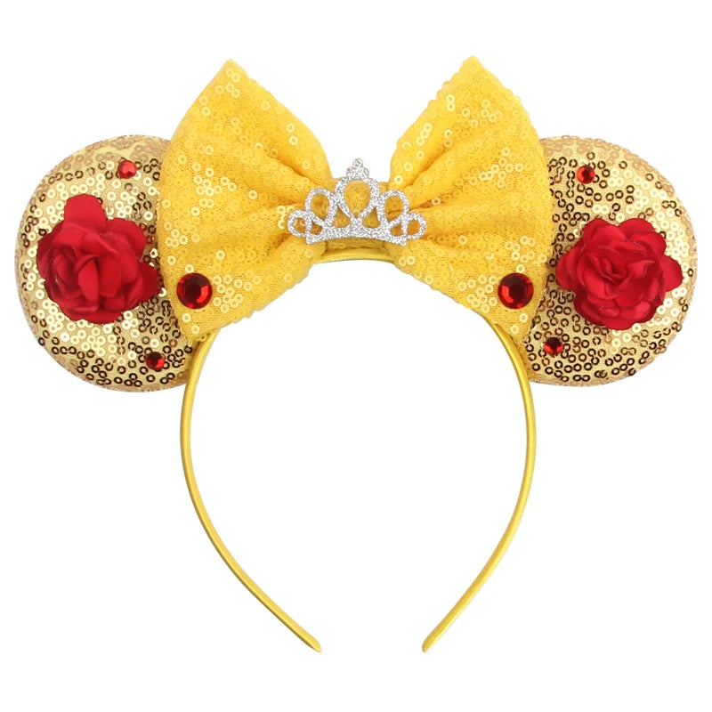 2025 New Style Mickey Minnie Ear Headband Sequin Bows Girl Adult Kids Halloween Party Cosplay Hair Accessories Princess Hairband
