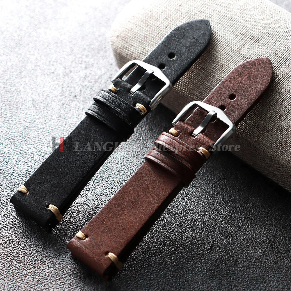 Handmade Stitching Cowhide Watch Straps 18mm 19mm 20mm 21mm 22mm Matte Leather Strap for Seiko for Omega Quick Release Watchband
