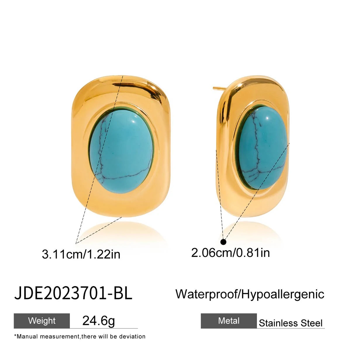 Uworld Vintage 18K Plated Gold Color Red Green Stone Geometry Ear Studs For Women Stainless Steel Earrings Waterproof Jewelry