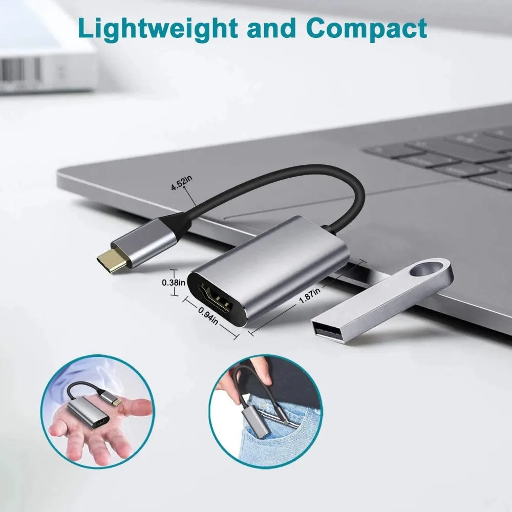 USB C to 4K HD TV Display Adapter Cable for Thunderbolt3/4 Compatible with Macbook Pro 2021 Mobile Phone (DP Alt Mode Required)