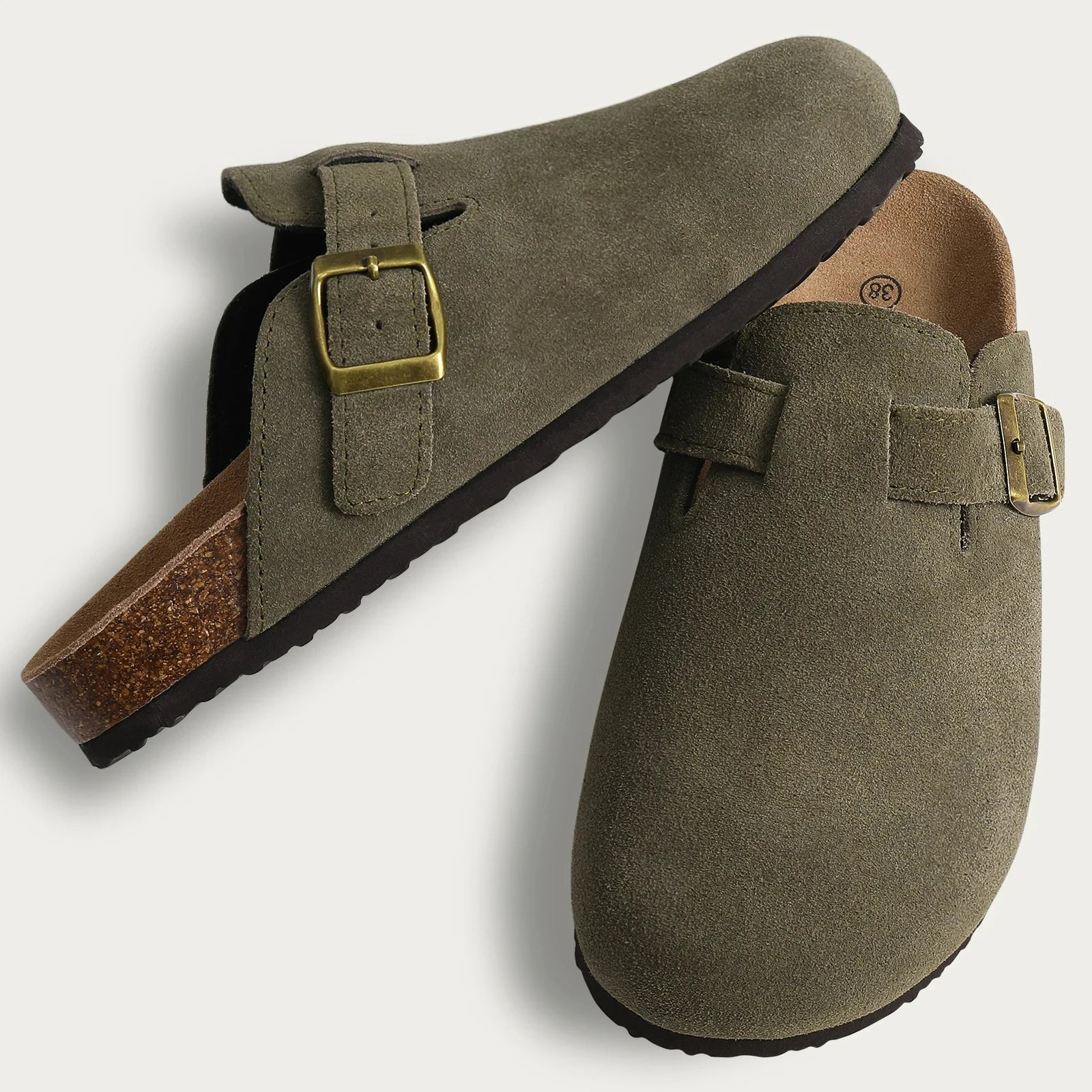 Crestar Women Genuine Suede Clogs Fashion Cow Leather Slippers New Color Soft Cork Footbed Mules Potato Shoes with Arch Support