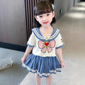 Baby Girls Clothes Sets Summer Bow Striped Tops Pleated Skirts Suits Cute Sailor Moon Cosplay Party Custume Children Clothes Set