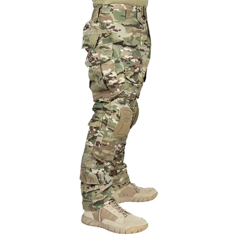 Men Combat Pants +Knee Pads Tactical Cargo Trousers Camouflage Multicam Training Trekking Hunting Clothes Wear-resisting