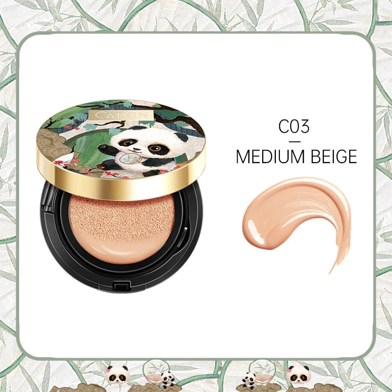 CATKIN Panda Land Full Coverage Cushion Fondation, Breathable Hydrating Nourishing Poreless Face Makeup Save for Sensitive Skin