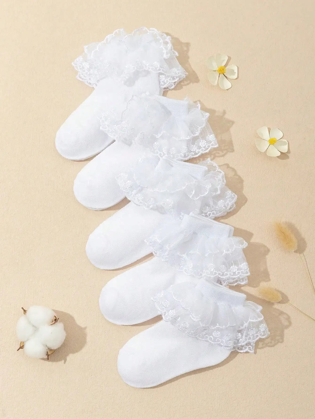 5 Pairs Baby Toddler Girls White Ruffle Frilly Crew Socks | Infant Dress Socks For Princess Outfits | Ideal Baby Gifts & Holiday