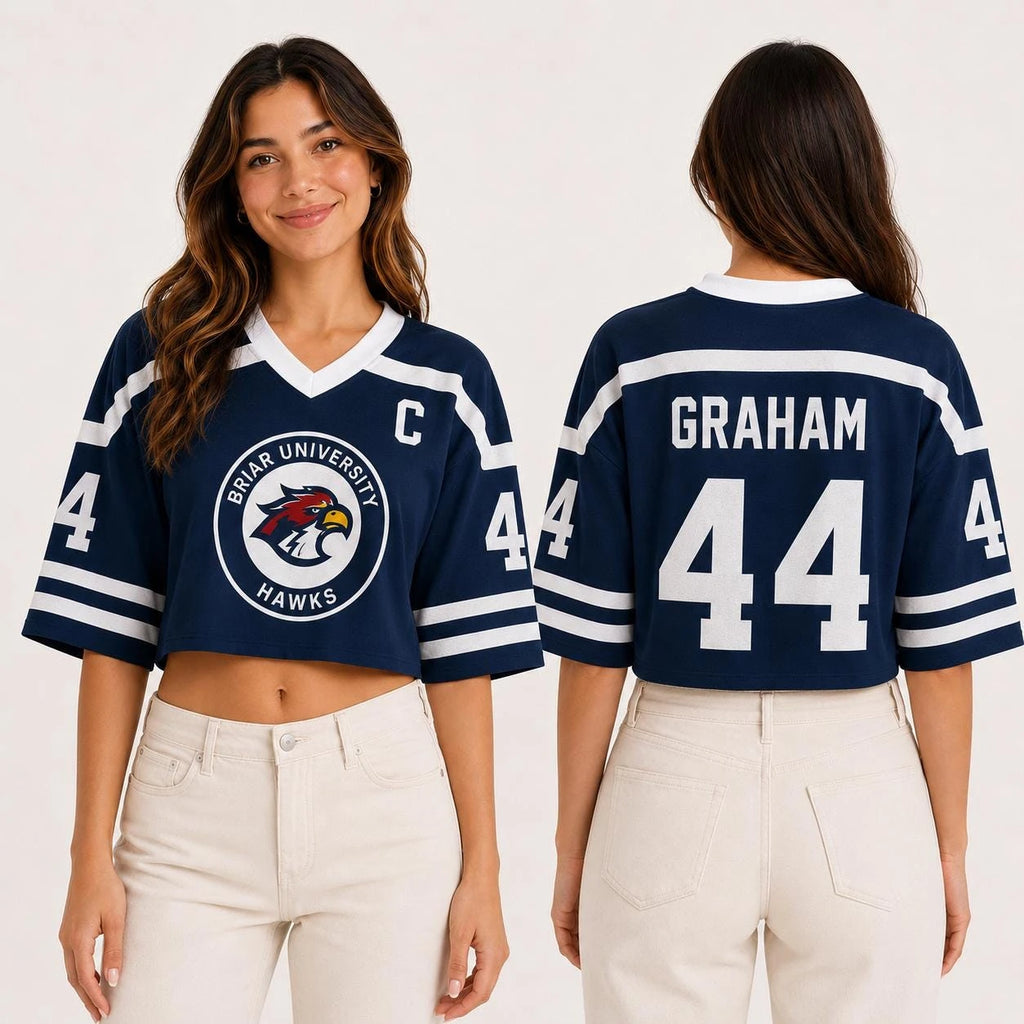 Hot Briar University Hawks Crop Jersey Graham 44 Hockey Romance Jersey Off Campus Bookish Apparel Logan Di Laurentis 66 Tucker