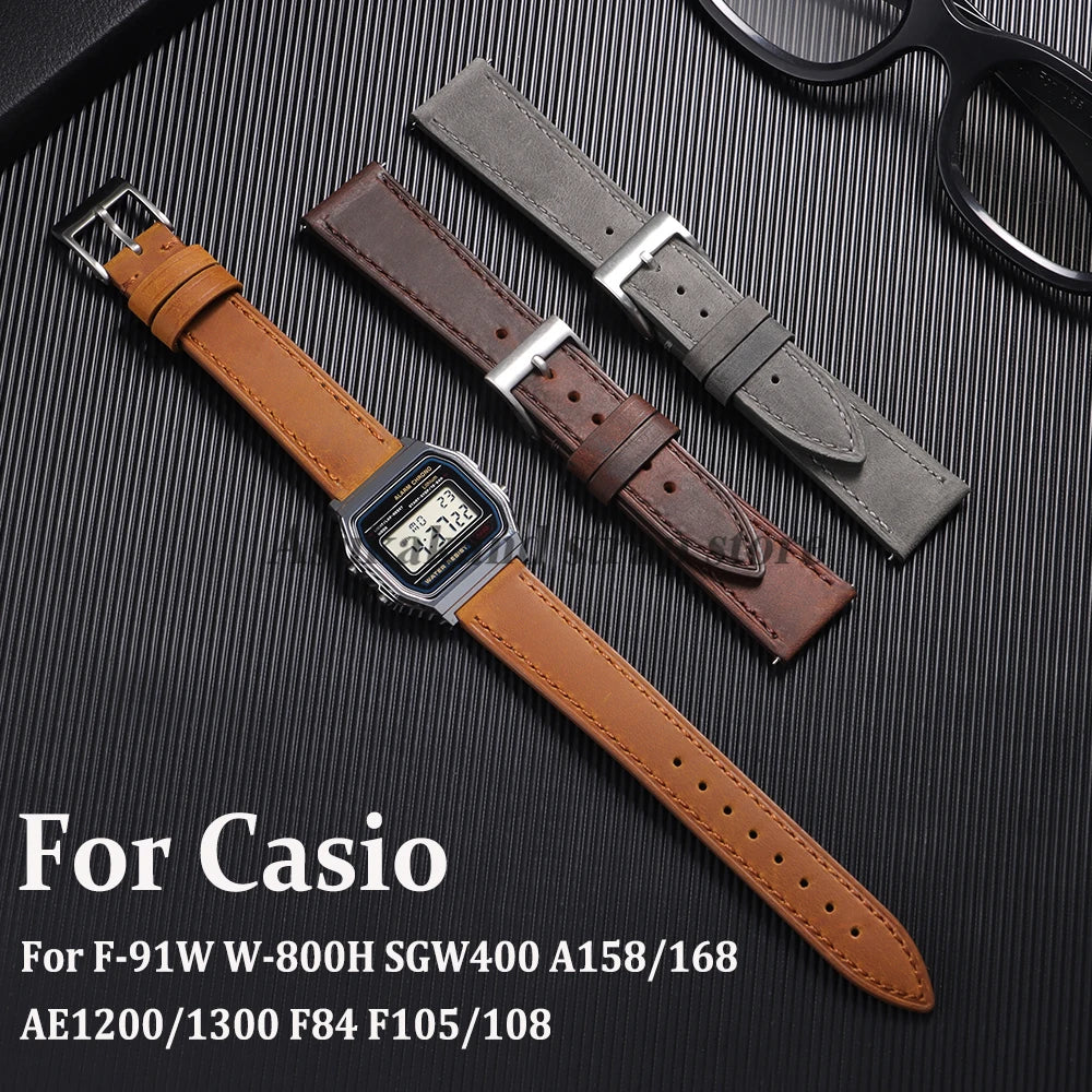 18mm Quick Release Vintage Leather Straps for Casio Mod Kit for F-91W W-800H SGW400 F84 F105/108 A158/168 AE1200/1300 Bracelets