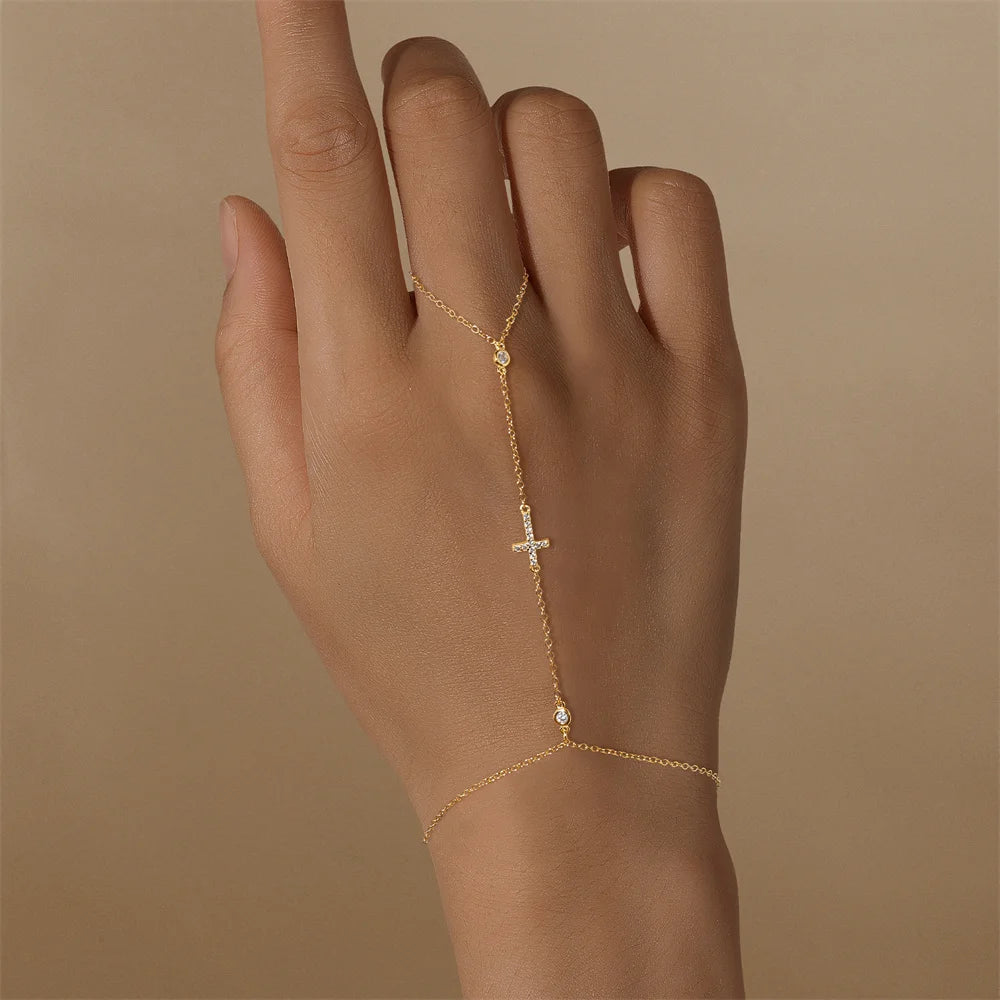 ROXI 925 Sterling Silver Heart/Star Zircon Bracelet With Finger Design For Women Hand Chain Accessories Party Jewelry Gift